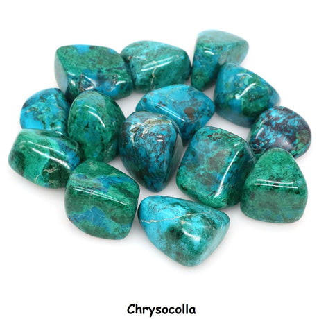 Collection of chrysocolla stones on a white background