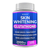 Bottle of skin whitening glutathione pills with blue label on a white background