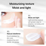 Product description with text about moisturizing texture and application on skin.