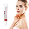 Woman with a tube of skincare product on a white background