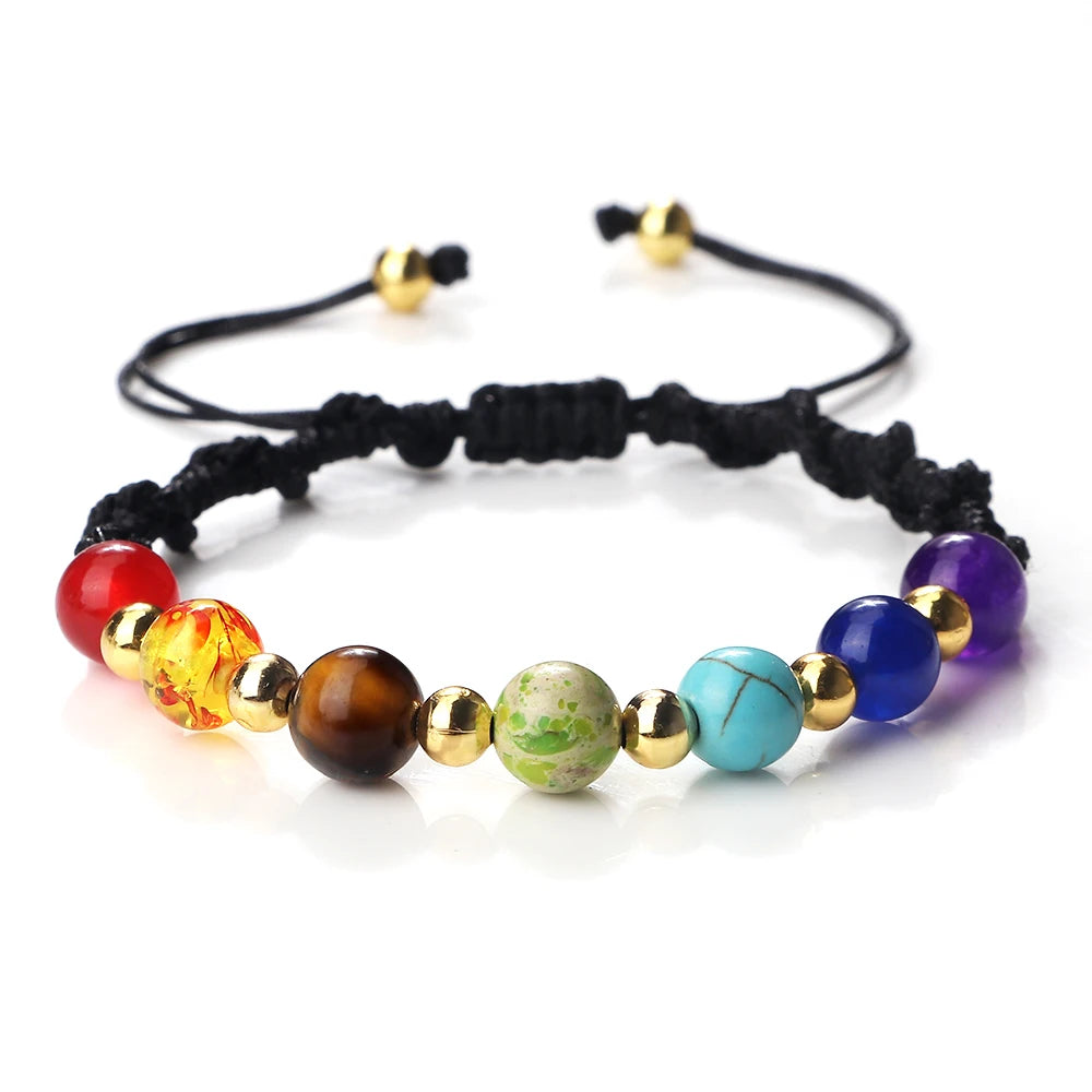 Multicolored beaded bracelet on a white background