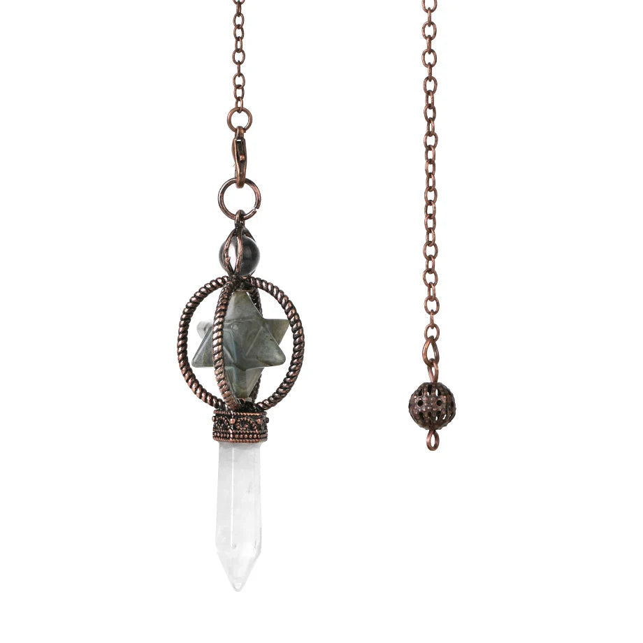 Necklace with crystal pendant and chain on a white background