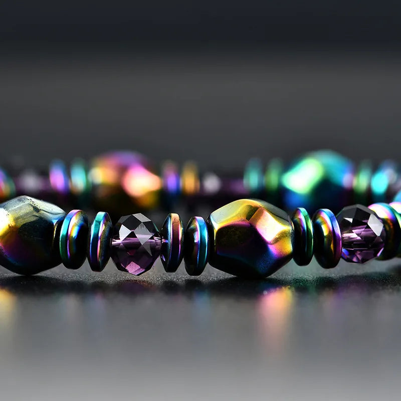 Multicolored beaded bracelet on a dark background