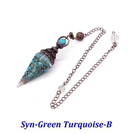 Turquoise pendulum with chain on a white background