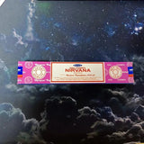 Nirvana incense packaging on a space-themed background