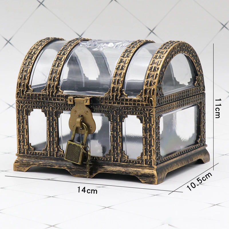 Decorative jewelry box with glass panels and metal lock on a white background