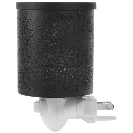 Black textured night light with white base on a white background