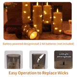 Battery-powered LED candles with instructions on replacing wicks.