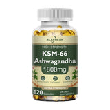 Supplement bottle labeled 'KSM-66 Ashwagandha' with a white background