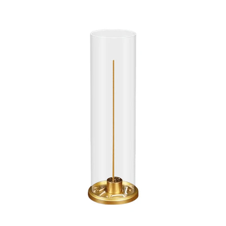 Cylindrical lamp with a gold base on a white background