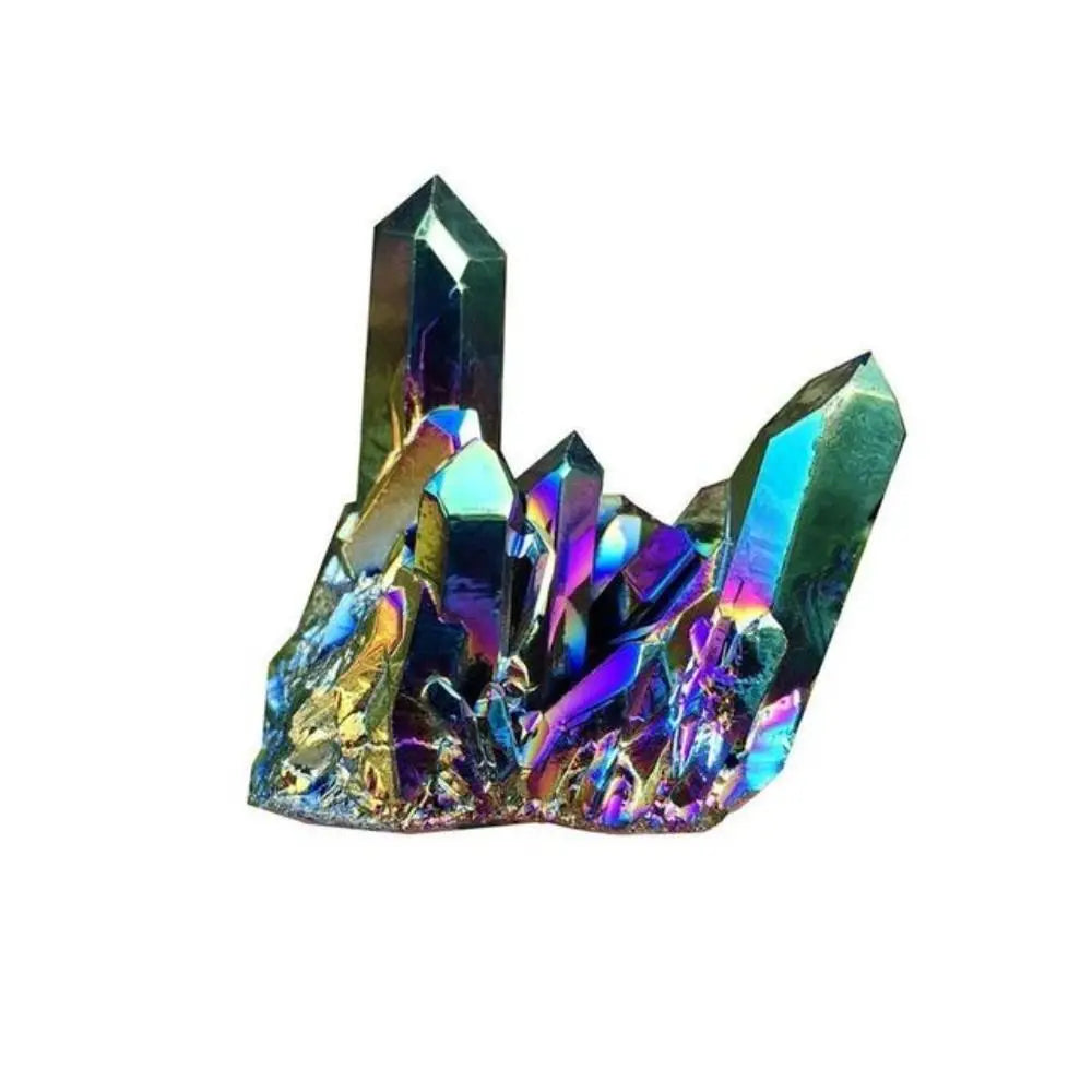 Multicolored crystal formation on a white background