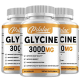 Three bottles of Pslalae Glycine 3000mg dietary supplements on a white background