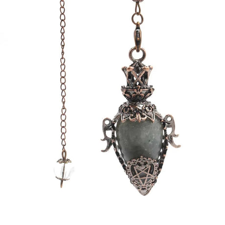 Decorative pendant necklace with a pentagram design on a white background