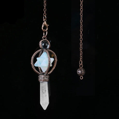 Crystal pendant necklace with chain on a black background