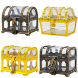 Four decorative treasure chests in yellow and bronze on a white background