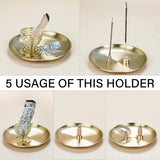 Gold incense holder with various uses on a beige background