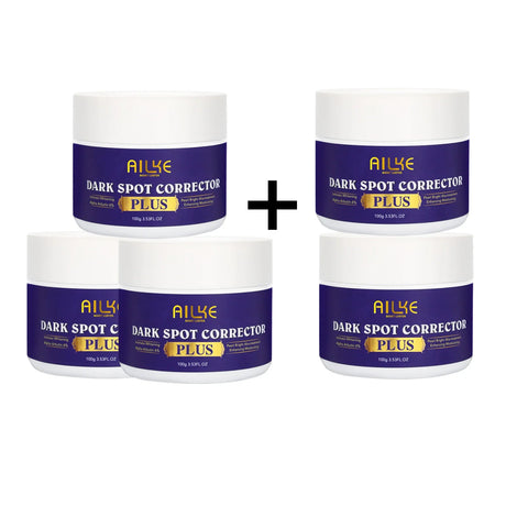 Five containers of AILYE Dark Spot Corrector Plus cream with a promotional offer on a white background.