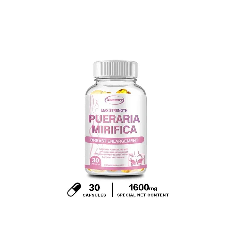 Bottle of Pueraria Mirifica capsules on a white background