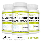 Three bottles of GREXIP Magnesium Breakthrough supplement on a white background