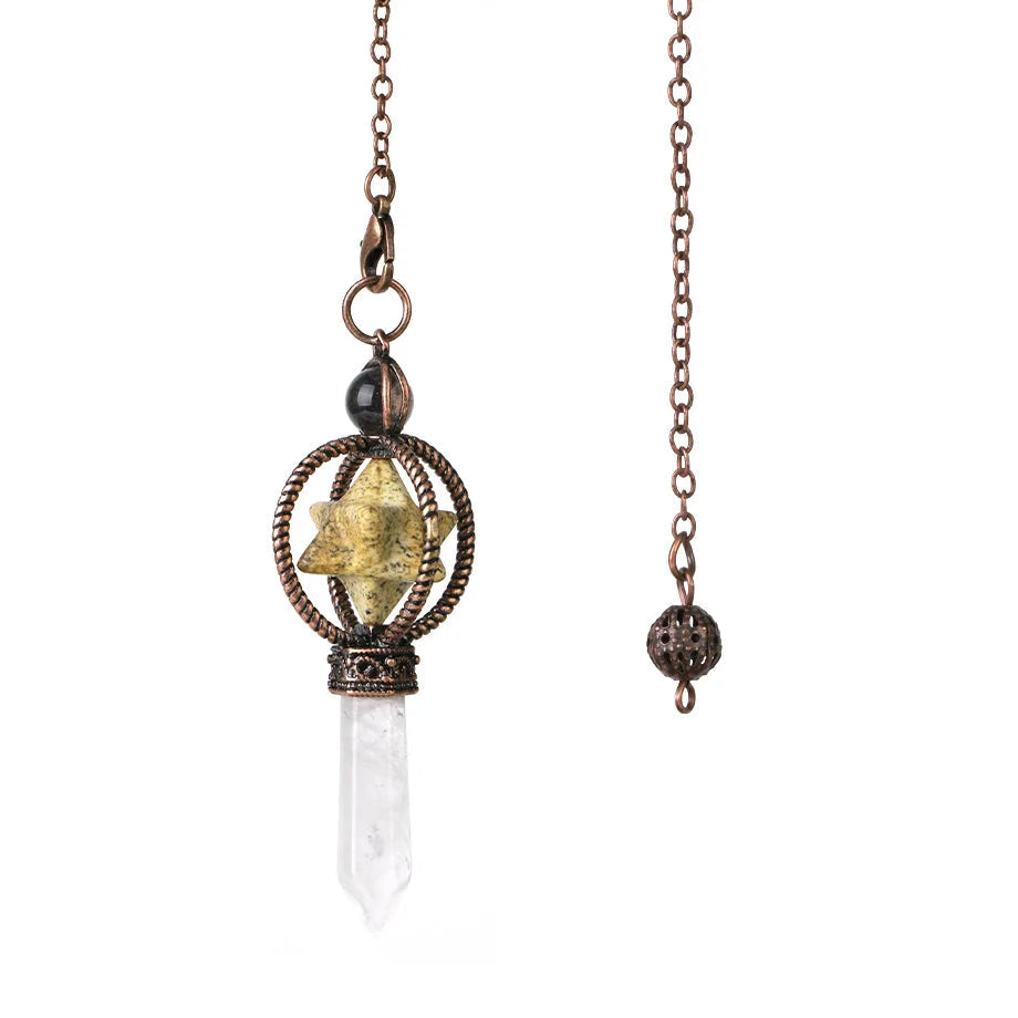 Necklace with crystal pendant and chain on a white background