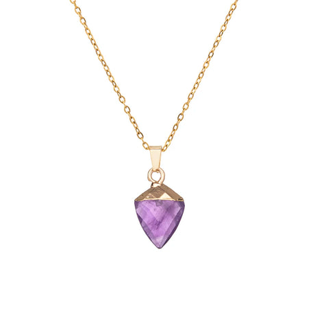 Necklace with a purple gemstone pendant on a white background