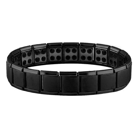 Black bracelet with square links on a white background