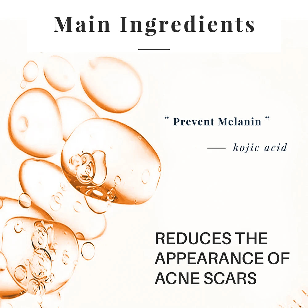 Kojic acid droplets with text on a white background