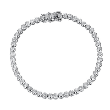 Silver bracelet with clear gemstones on a white background