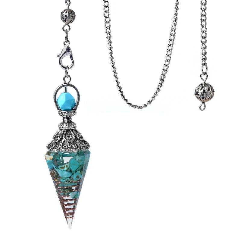 Necklace with a turquoise pendant on a white background