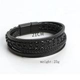 Black braided leather bracelet with magnetic clasp on a white background