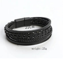 Black braided leather bracelet with magnetic clasp on a white background