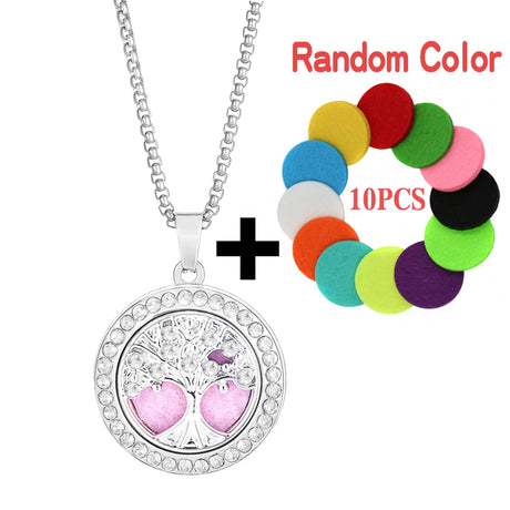 Silver necklace with a round pendant and colorful circular beads on a white background