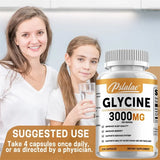 Woman and child with a bottle of Psalae Glycine 3000mg supplement.