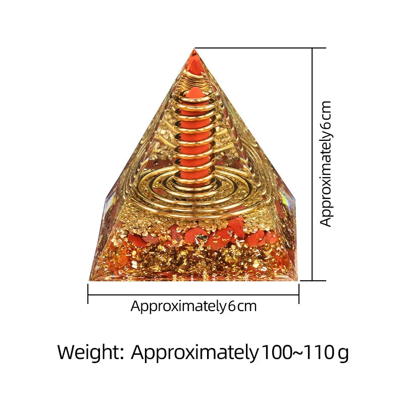 Pyramid-shaped object with measurements and weight information on a white background