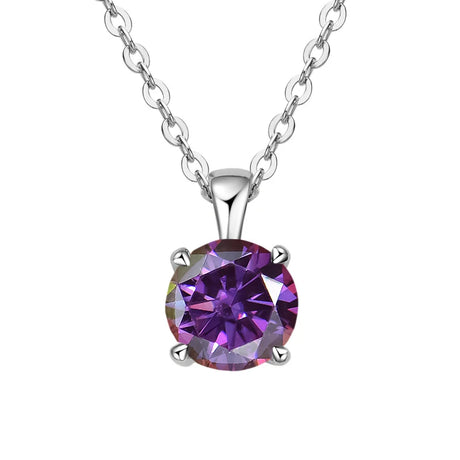 Purple gemstone necklace on a white background