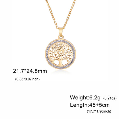 Gold necklace with tree-of-life pendant on a white background
