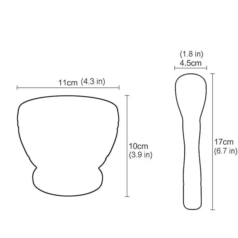 Measurement chart of a cup and spoon with dimensions labeled.