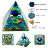 Crystal pyramid with colorful design, surrounded by labeled components and text on a white background.