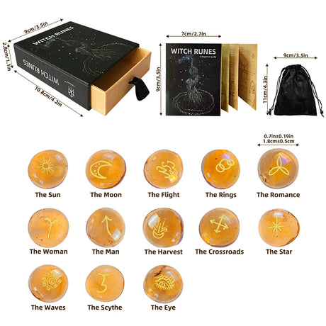 Witch Runes set with packaging, runes, and their names displayed.