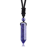 Necklace with a blue and white crystal pendant on a white background