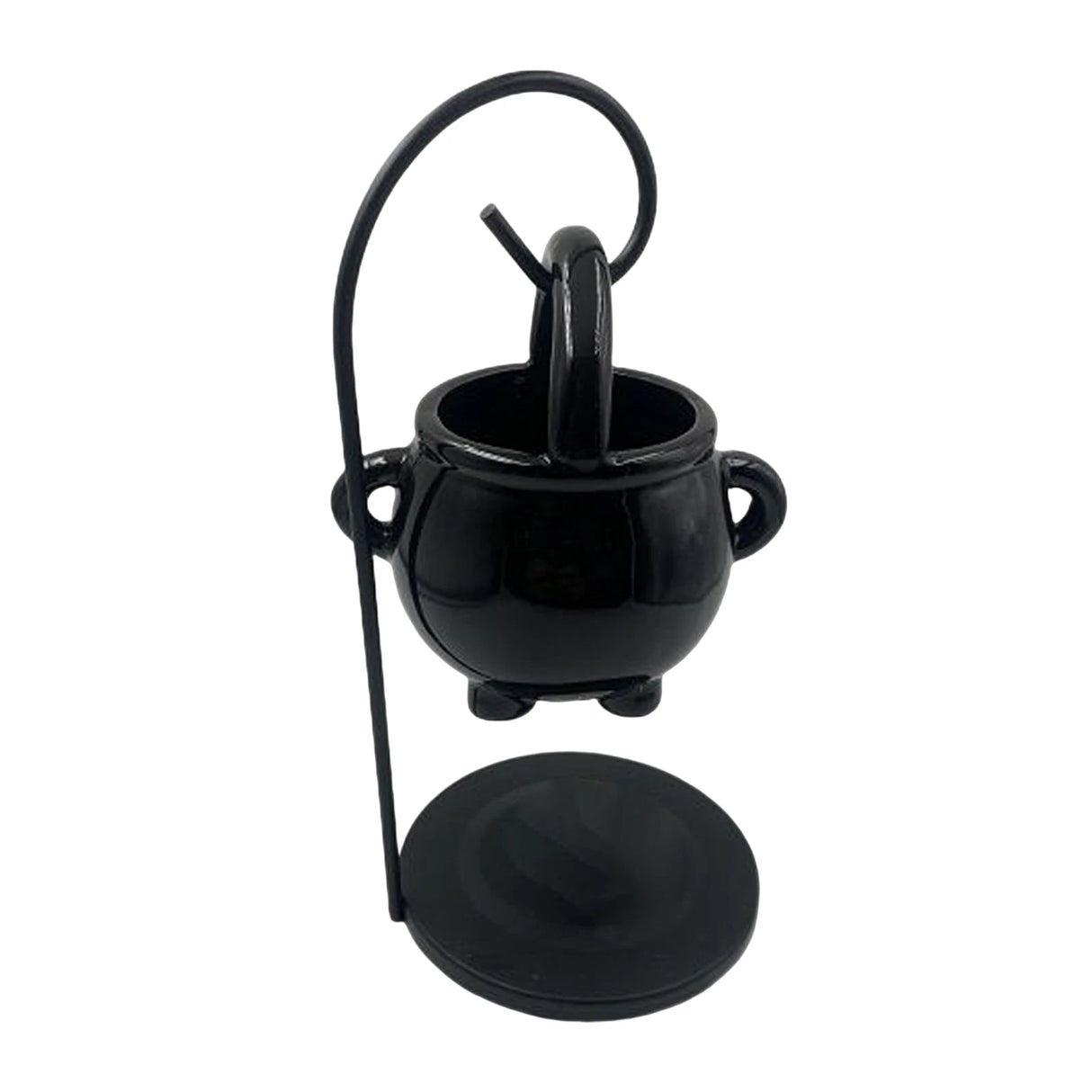 Black cauldron with a lid on a white background