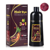 Hair dye shampoo packaging and bottle on a white background