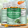 Buporai Oil of Oregano supplement bottle with green label on a wooden surface