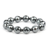 Silver beaded bracelet on a white background