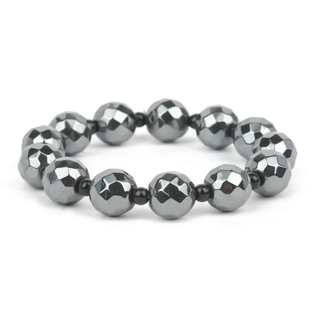 Silver beaded bracelet on a white background