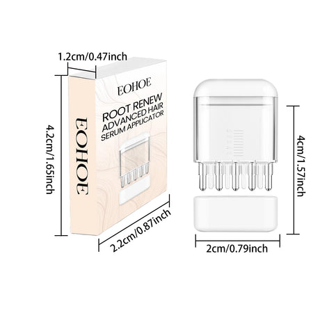 EOHOE Root Renew Advanced Hair Serum Applicator with dimensions on a white background