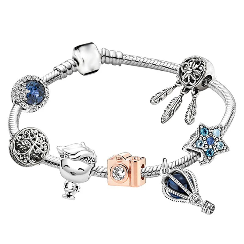 Bracelet with various charms on a white background