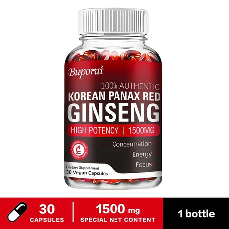 Buporai Korean Panax Red Ginseng supplement bottle on a white background