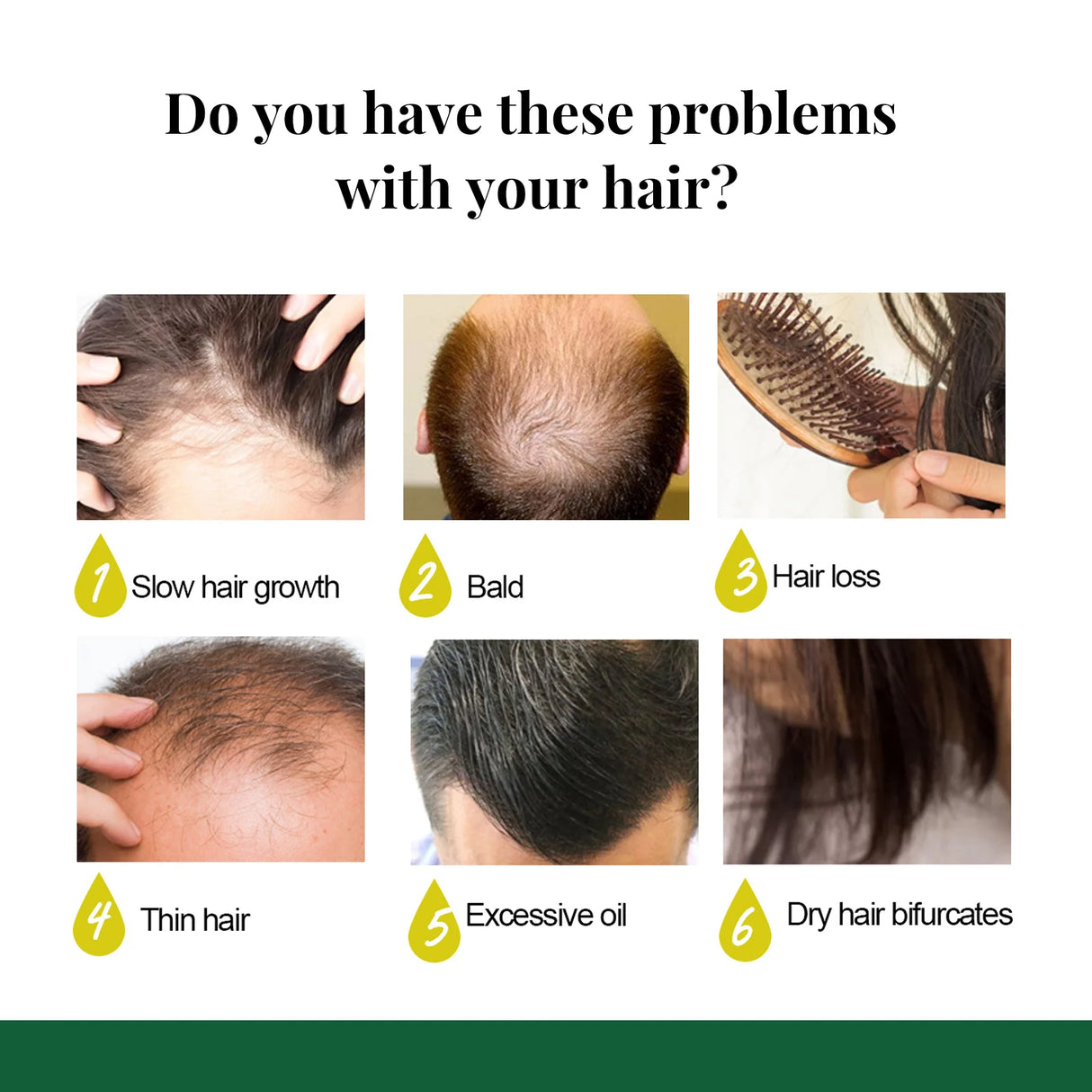 Hair care issues with images and text on a white background