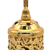 Gold decorative hanging lamp with intricate design on a white background